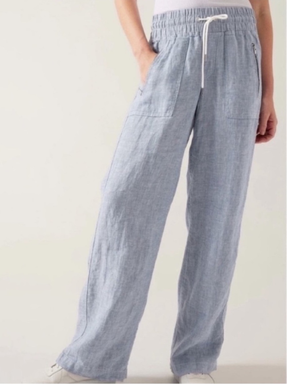 Athleta Cabo Linen Wide Leg Pants Drawstring